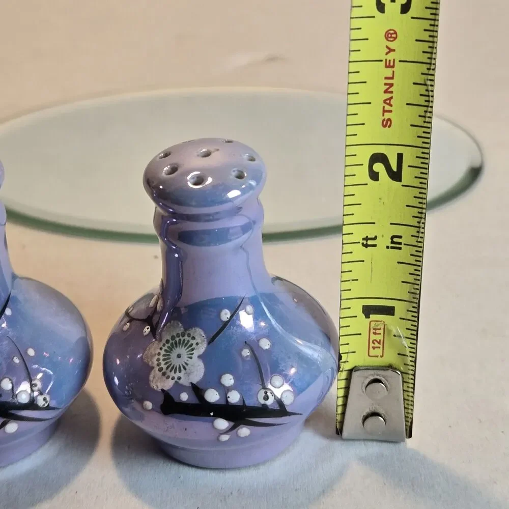 Vintage Japan Lusterware S&P Shakers - Iridescent Purple Cherry Blossom